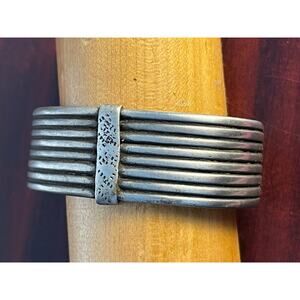 VTG Sterling Silver Ribbed Cuffed Bracelet Brutalist Tribal Southwestern 96gm